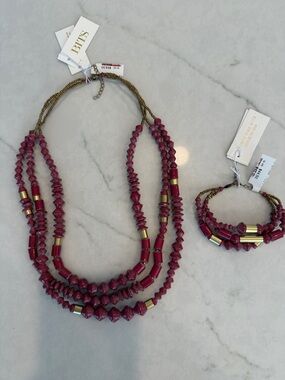Thirty One Bits Burgundy Beaded Layered Necklace and Bracelet Set